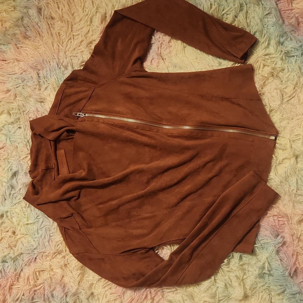 Blank NYC faux suede drape moto zip jacket women's size small